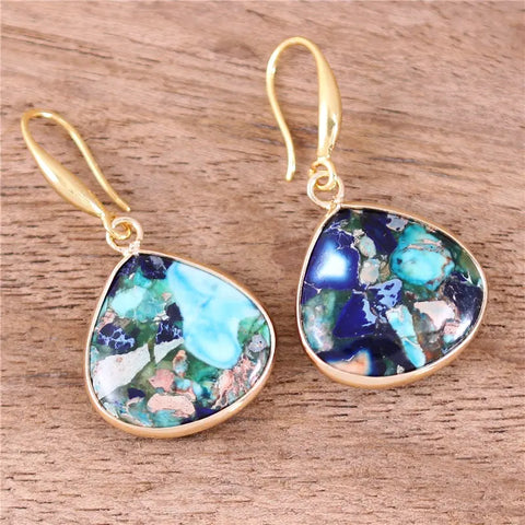 Ocean Teardrop Stone Earrings