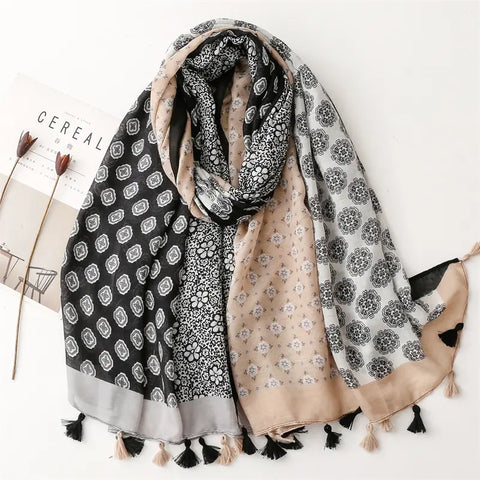 Black and Beige Boho Scarf