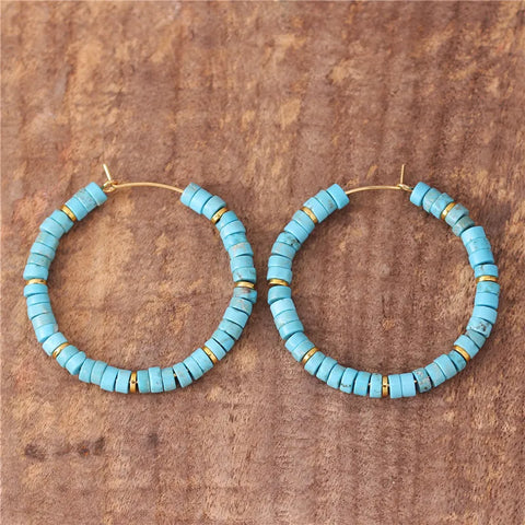 Turquoise Stone Hoop Earrings