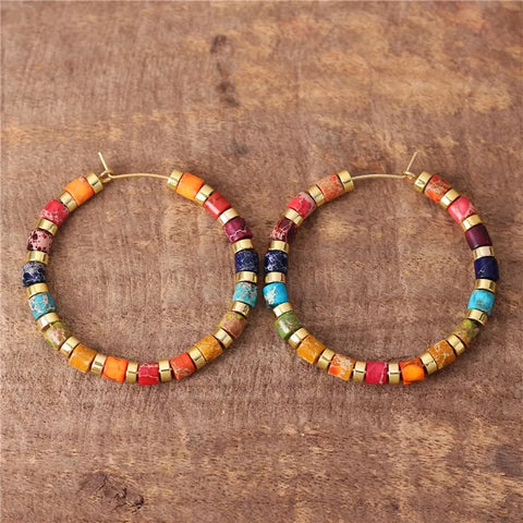 Rainbow Stone Hoop Earrings