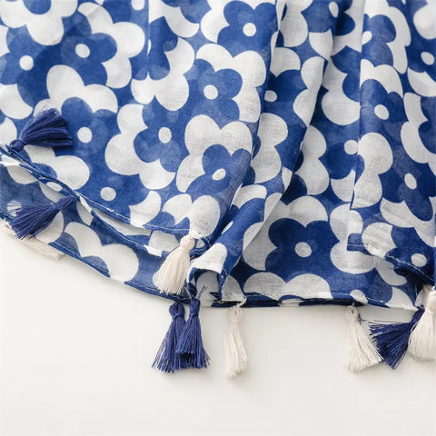 Navy White Flower Scarf