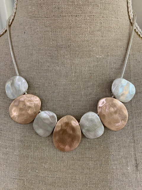Silver and Rose Gold Beaten Necklace