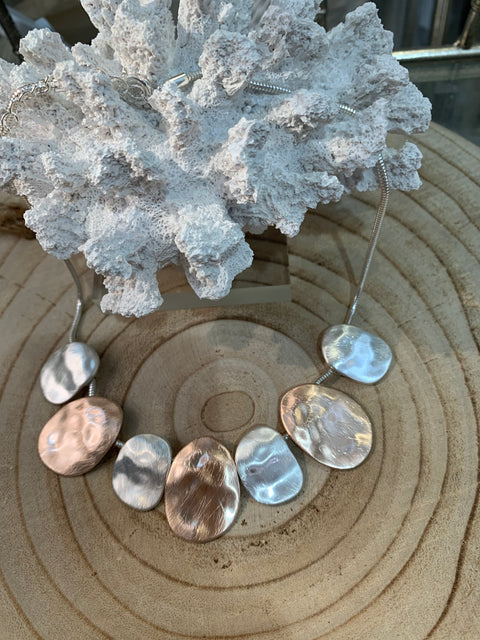 Silver and Rose Gold Beaten Necklace