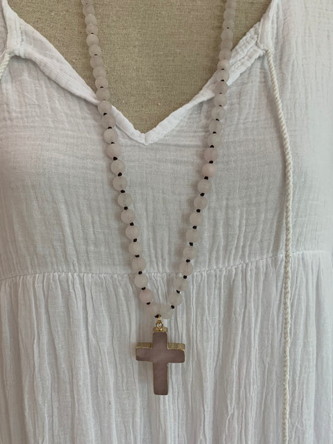 Pink Beaded Cross Necklace