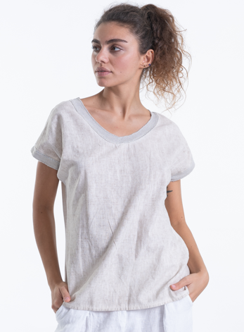 Italian Linen T-Shirt with Silver Trim