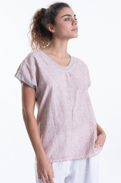 Italian Linen T-Shirt with Silver Trim