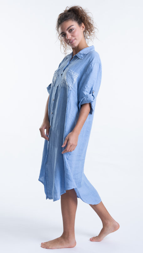 Italian Linen Dress with Sequin Pockets