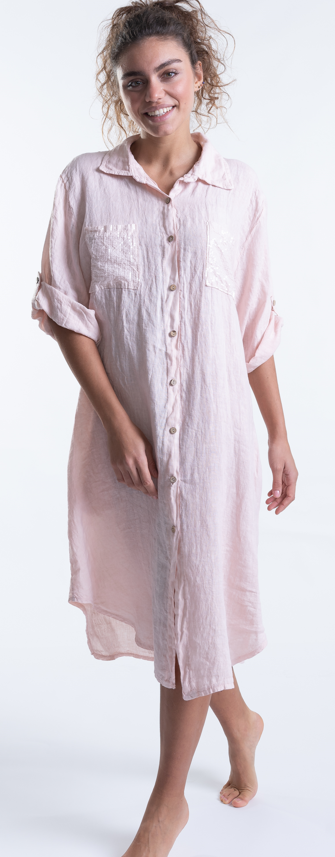 Italian Linen Dress with Sequin Pockets