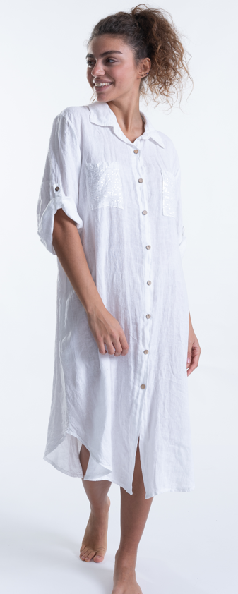 Italian Linen Dress with Sequin Pockets