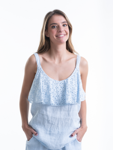 Italian Linen Top with Frill