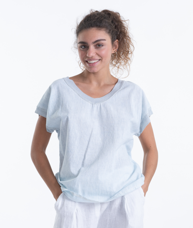 Italian Linen T-Shirt with Silver Trim