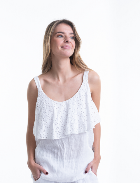 Italian Linen Top with Frill