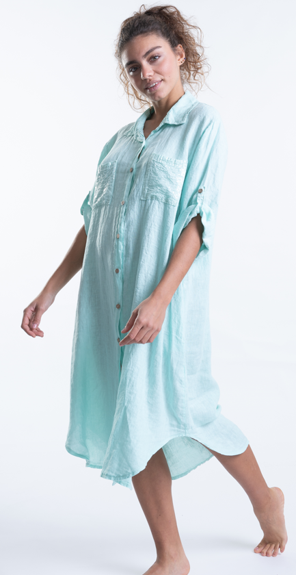 Italian Linen Dress with Sequin Pockets