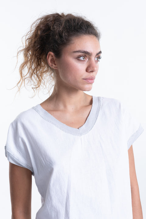 Italian Linen T-Shirt with Silver Trim