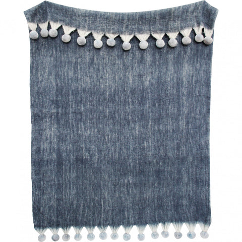 Navy Pom Pom Throw