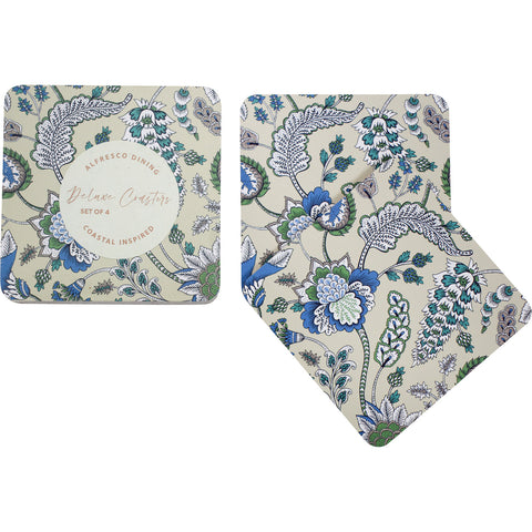 Vintage Blue Floral Coasters Set 4