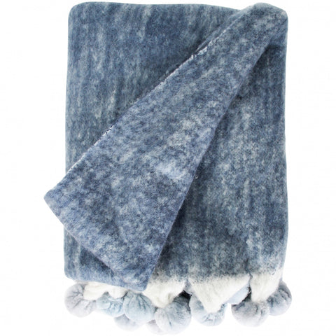 Navy Pom Pom Throw