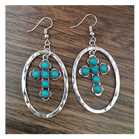 Turquoise Cross Boho Earrings