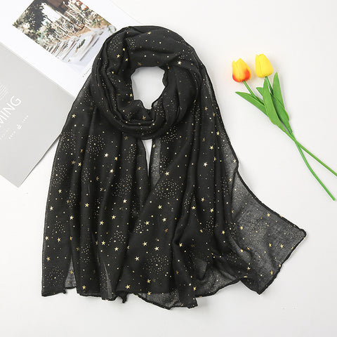 Black Golden Star Cotton Scarf