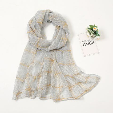 Pale Blue Gold Thread Cotton Scarf