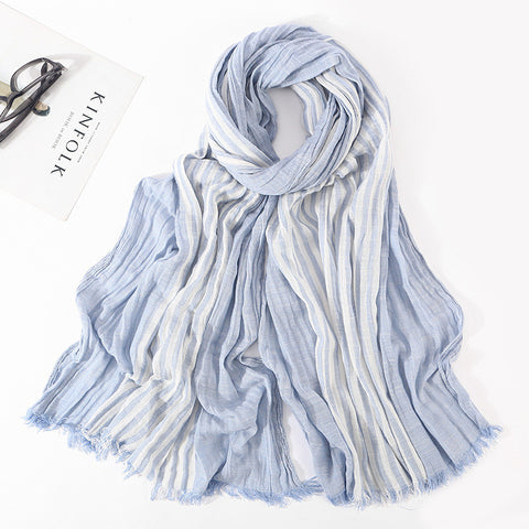 Pale Blue Cotton Stripe Scarf