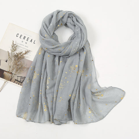 Blue Golden Star Cotton Scarf
