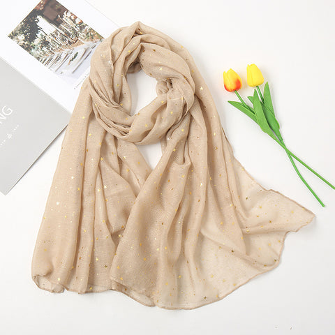 Beige Golden Star Cotton Scarf