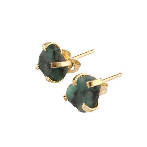 Natural Rough Emerald Gemstone Stud Earrings