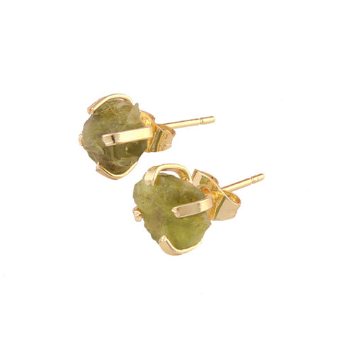 Natural Rough Peridot Gemstone Stud Earrings