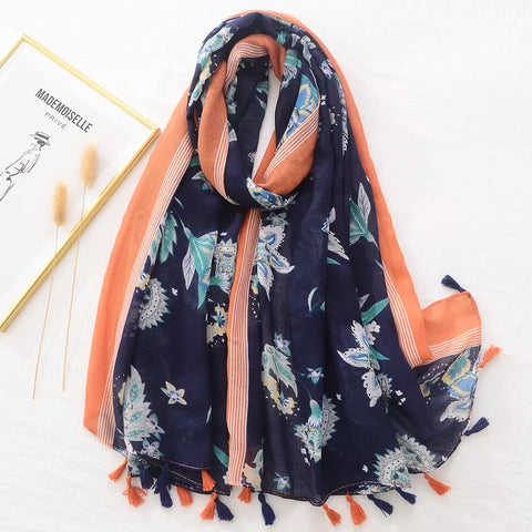 Navy Floral Scarf