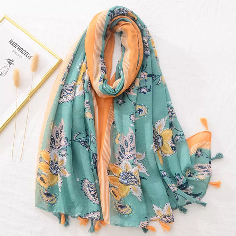Green Floral Scarf