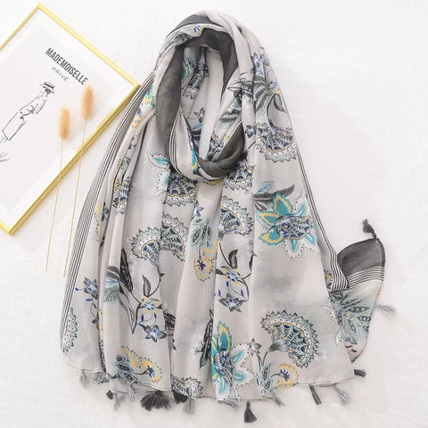 Grey Floral Scarf