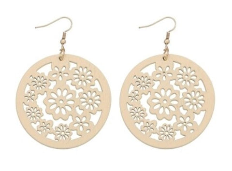 Natural Wooden Flower Earrings