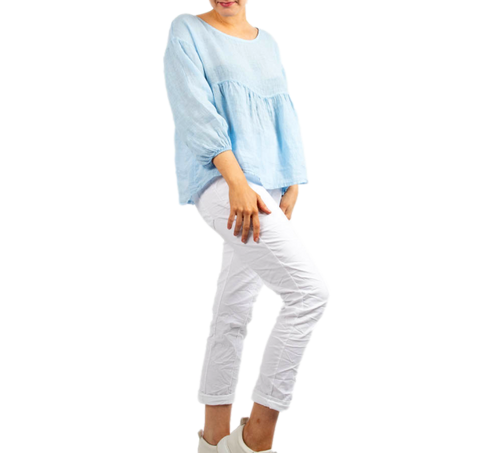 Sky Italian Linen Blouse