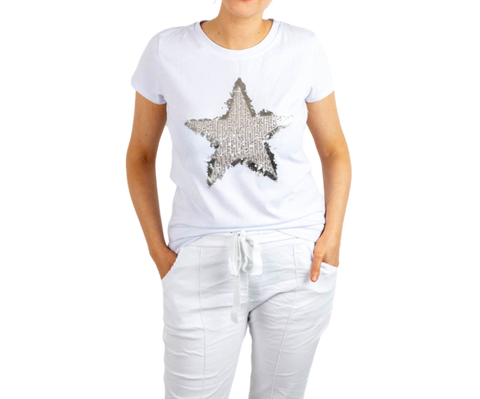 Silver Sequin Star Italian Tee