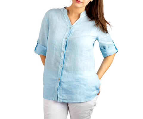Sky Linen Shirt with Sequin Trim